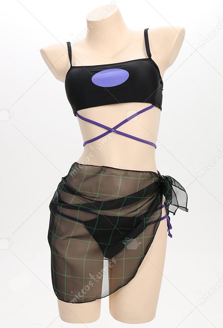 Sam Manson Maillot de bain dérivé Ensemble bikini sexy gothique violet Maillot de bain deux pièces avec cordon et jupe portefeuille